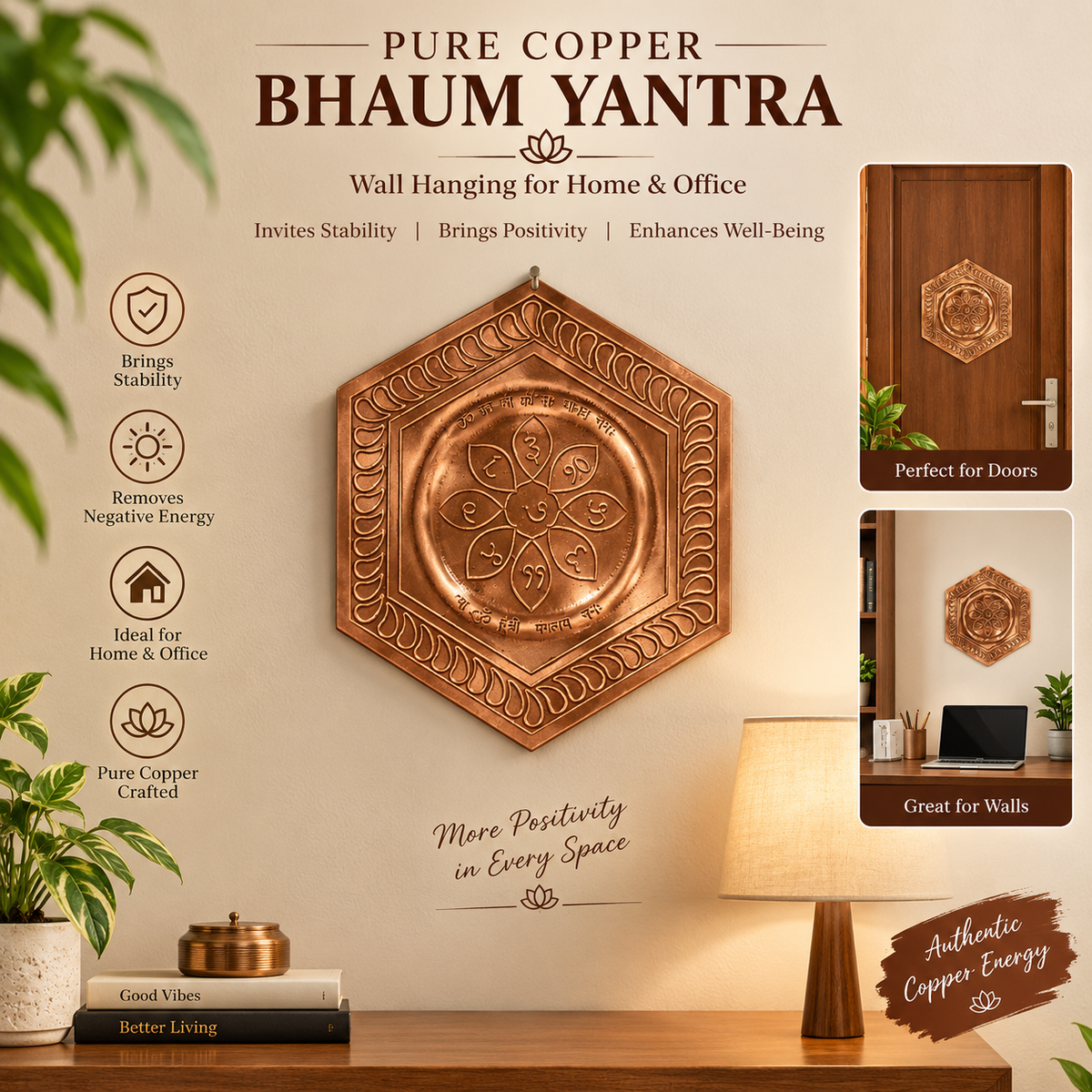 Copper Mangalmay Bhoum Yantra for South facing Main Door Vastu Dosh