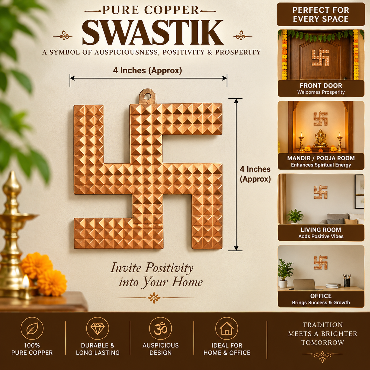 Copper Swastik Pyramid Vastu Remedies for Home, Office & Factory in India, US, UK, Australia, Europe
