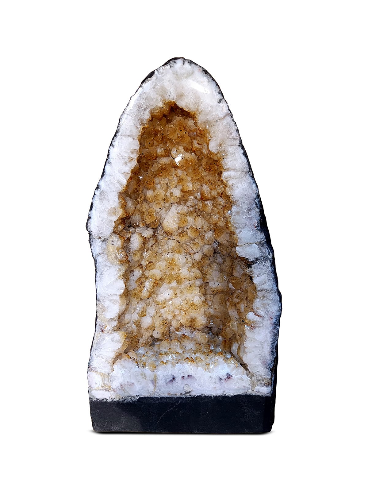 Citrine Geode from Brazil, Citrine Crystal Geode with Stalactite Flowers in India, US, UK, Australia, Europe