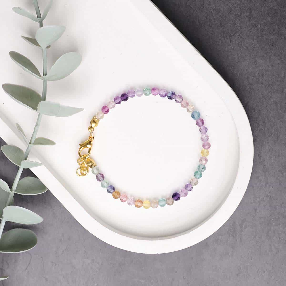 Multi Fluorite Bracelet In 4mm Faceted Beads in India, US, UK, Australia, Europe