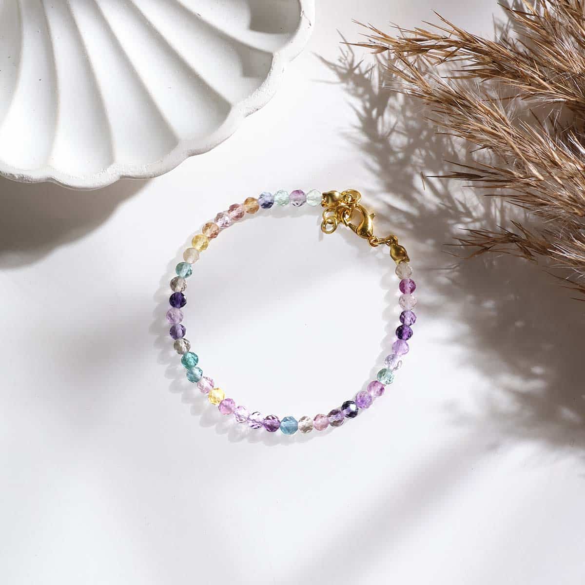 Multi Fluorite Bracelet In 4mm Faceted Beads in India, US, UK, Australia, Europe