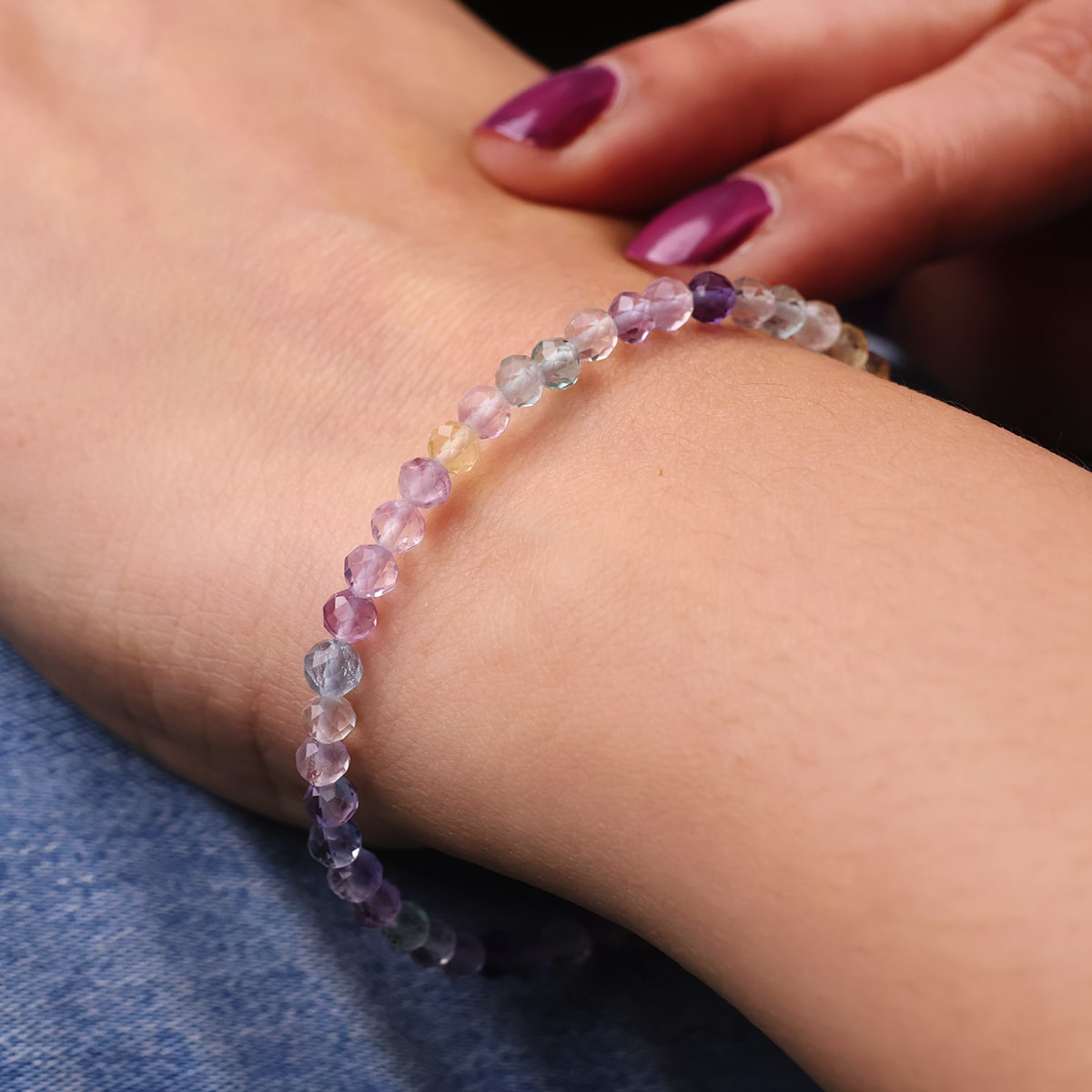 Multi Fluorite Bracelet In 4mm Faceted Beads in India, US, UK, Australia, Europe