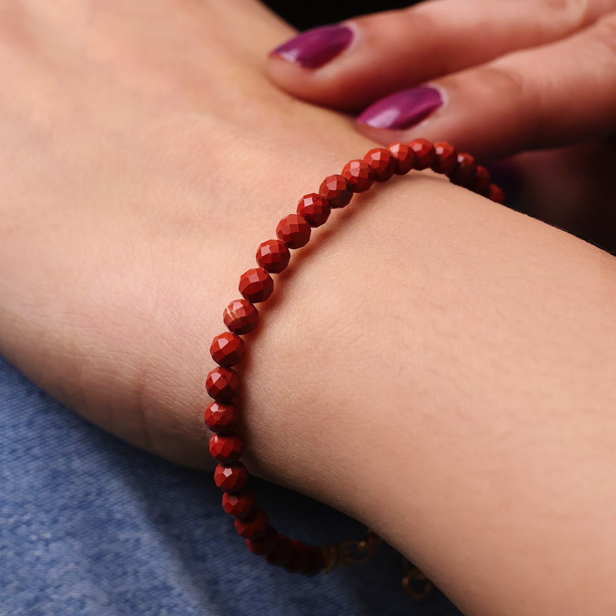 Red Jasper Bracelet In 4mm Faceted Beads in India, US, UK, Australia, Europe