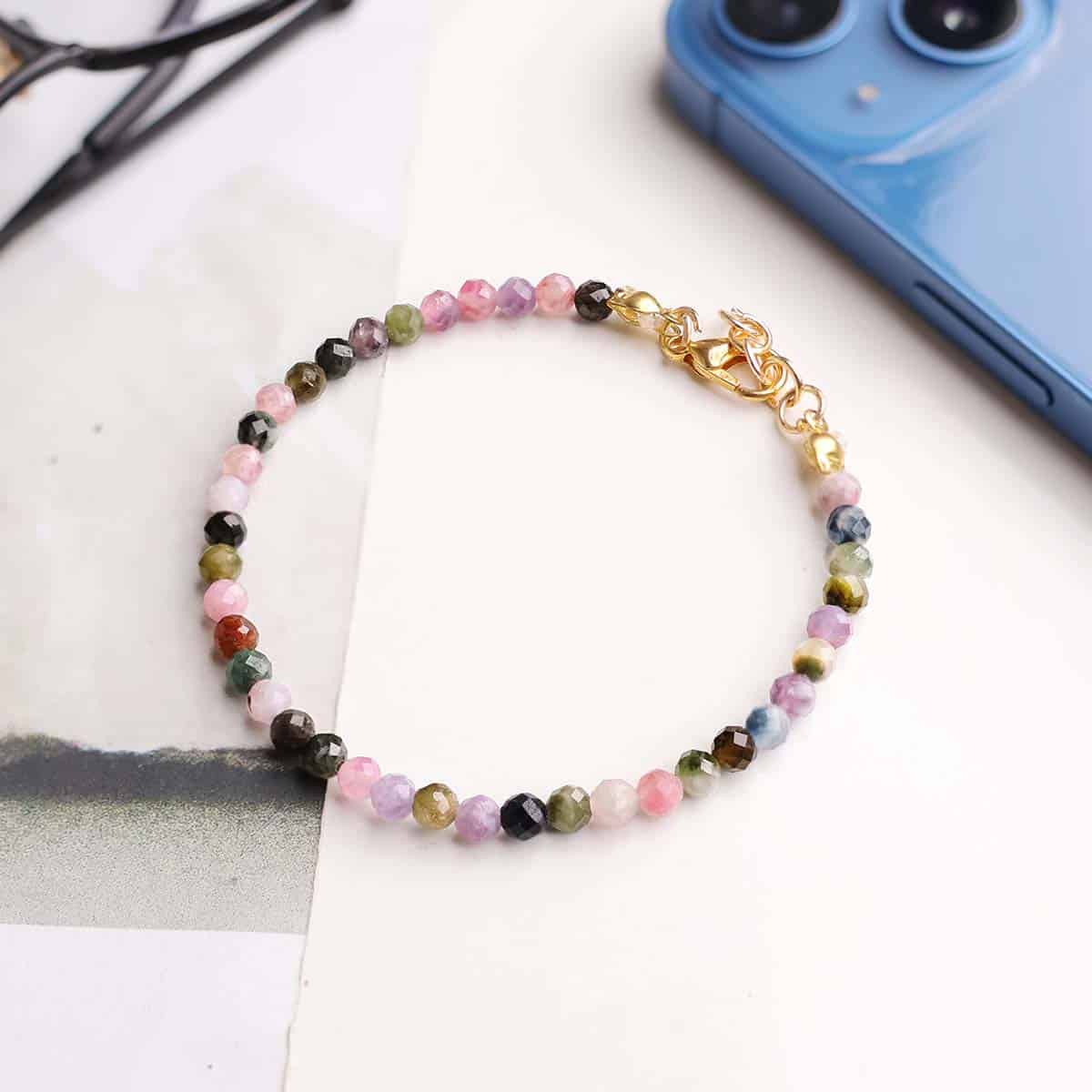 Multi Tourmaline Bracelet In 4mm Faceted Beads in India, US, UK, Australia, Europe