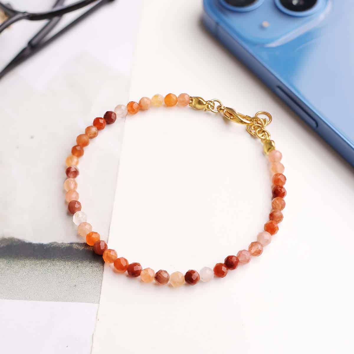 Red Carnelian Bracelet In 4mm Faceted Beads in India, US, UK, Australia, Europe