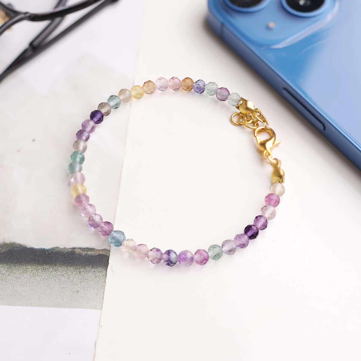 Multi Fluorite Bracelet In 4mm Faceted Beads in India, US, UK, Australia, Europe