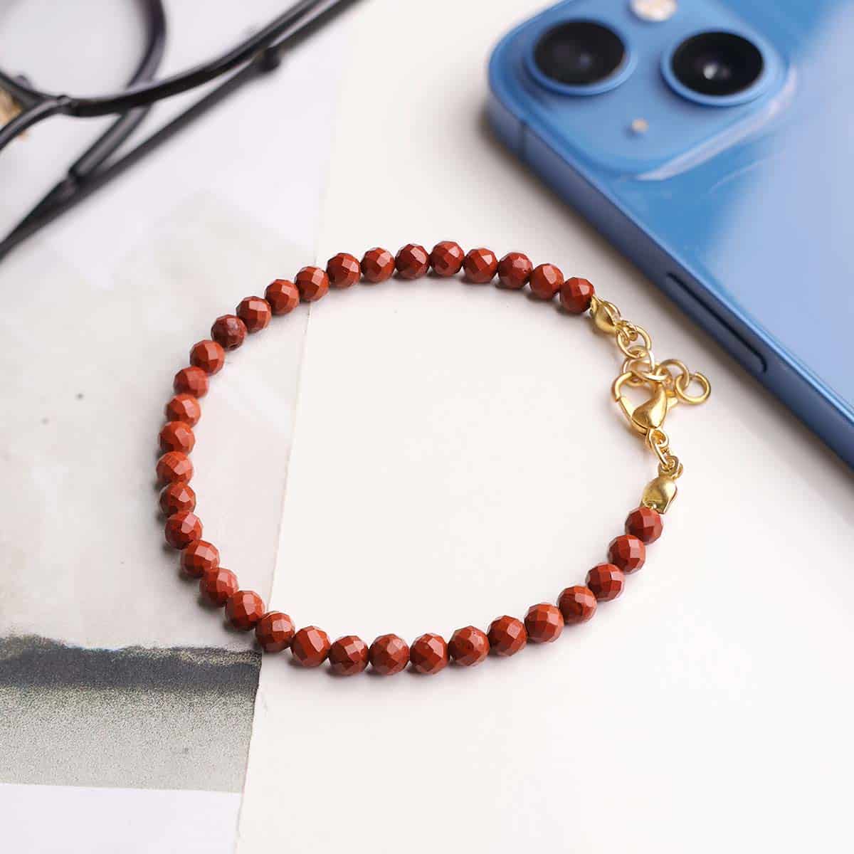 Red Jasper Bracelet In 4mm Faceted Beads in India, US, UK, Australia, Europe