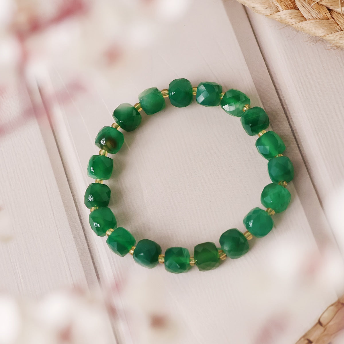 Green Onyx Box Faceted Bracelet in India, US, UK, Australia, Europe