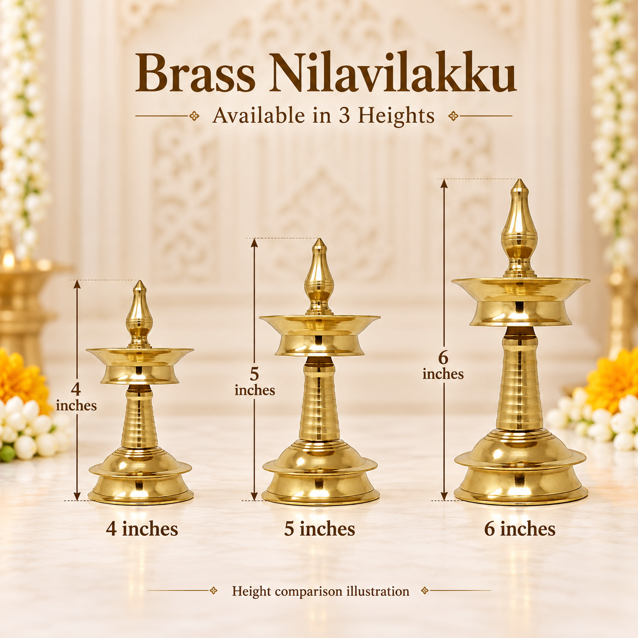 Kerala Brass Oil Lamp for Pooja at Home, Office (Set of - 2) in India, US, UK, Australia, Europe