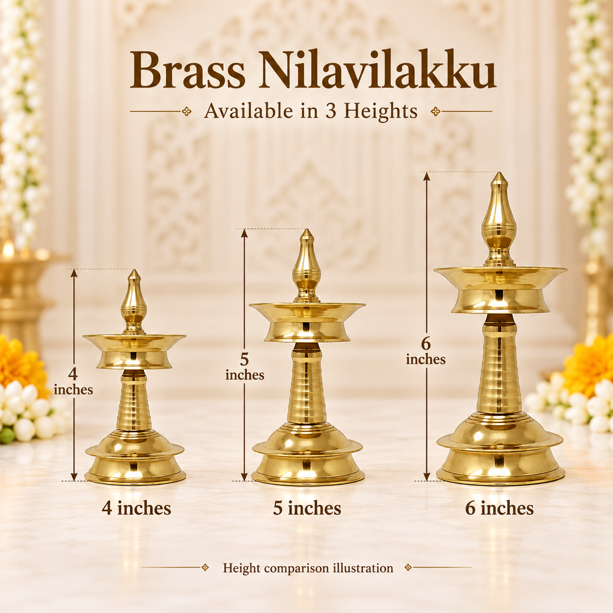 Kerala Brass Oil Lamp for Pooja at Home, Office (Set of - 2) in India, US, UK, Australia, Europe