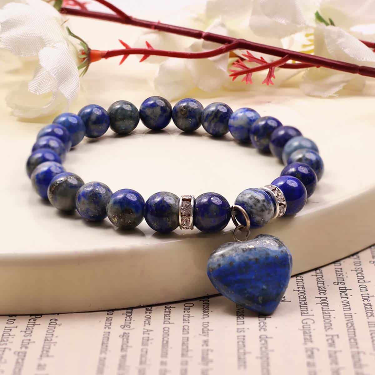 Lapis Lazuli Bracelet With Mini Heart Charm in India, US, UK, Australia, Europe