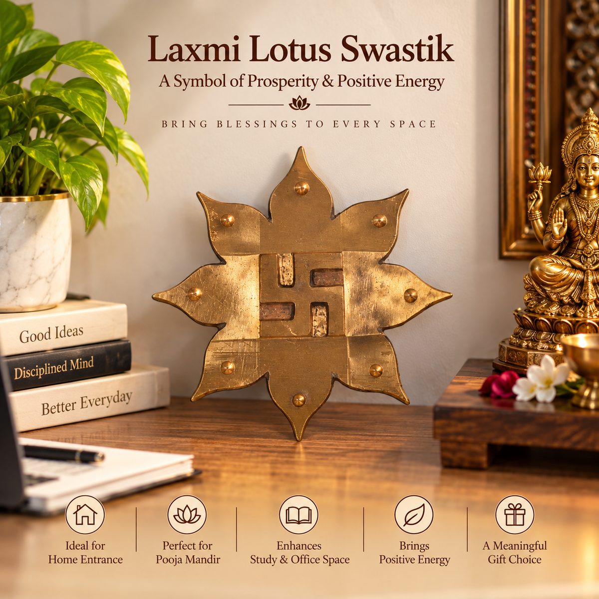 Copper Vastu Laxmi Lotus Swastik Wall Hanging Protects in India, US, UK, Australia, Europe
