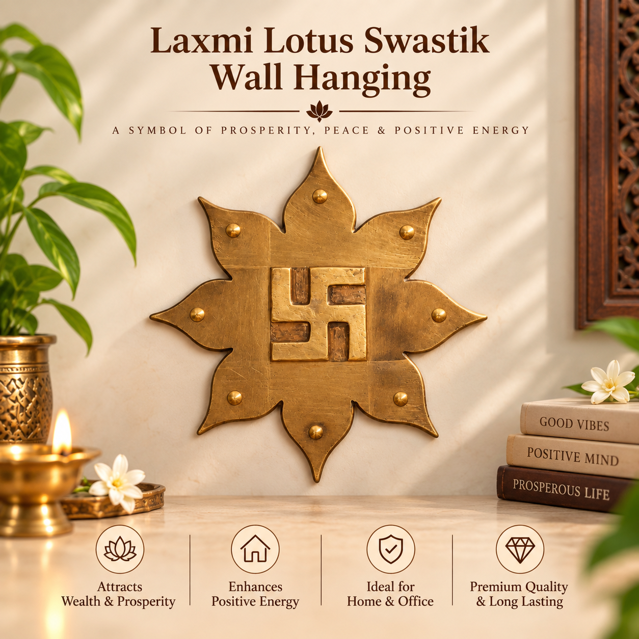 Copper Vastu Laxmi Lotus Swastik Wall Hanging Protects in India, US, UK, Australia, Europe