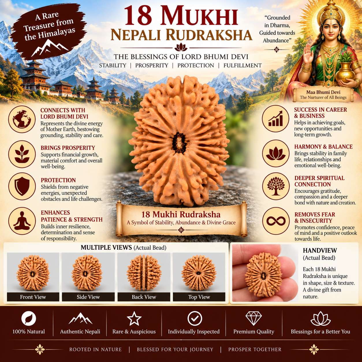 18 Mukhi Nepali Rudraksha With Lab Certified in India, US, UK, Australia, Europe