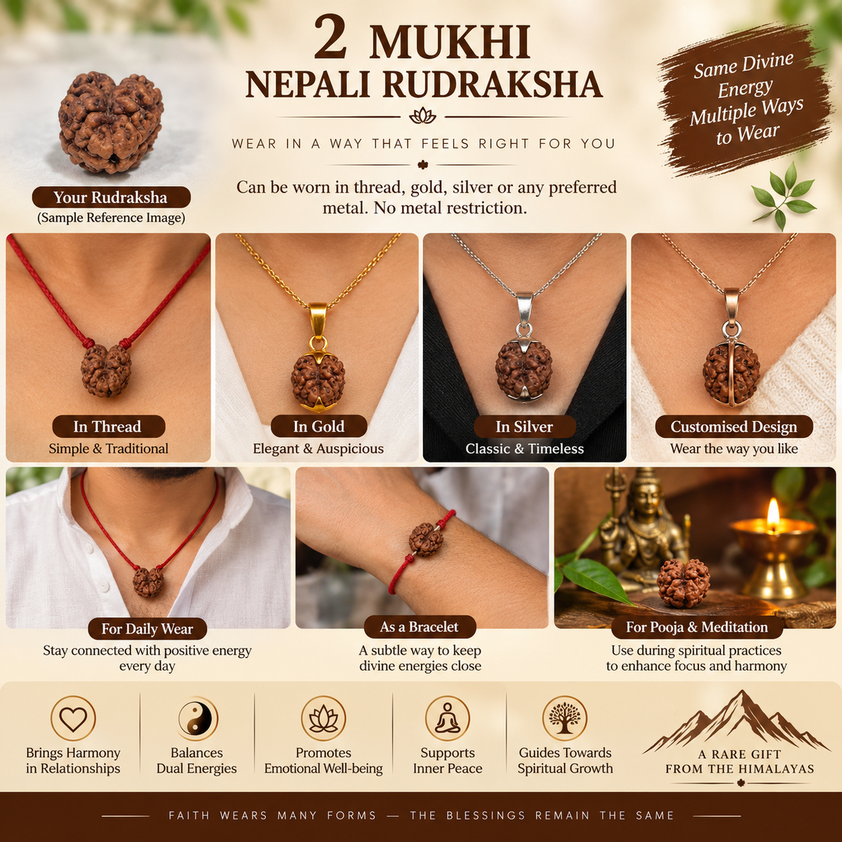 2 Mukhi Nepali Rudraksha with Lab Certified in India, US, UK, Australia, Europe