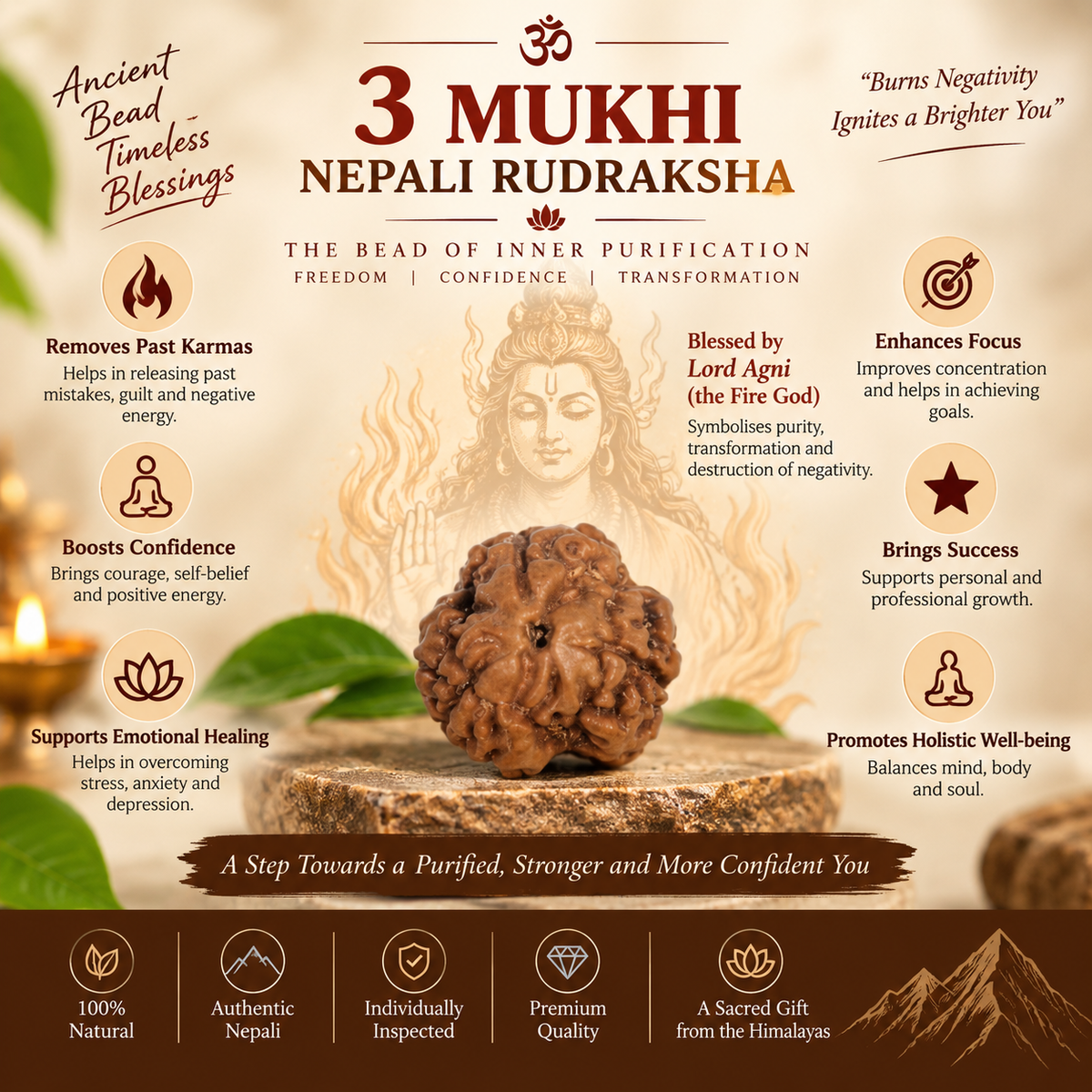 3 Mukhi Nepali Rudraksha in India, US, UK, Australia, Europe
