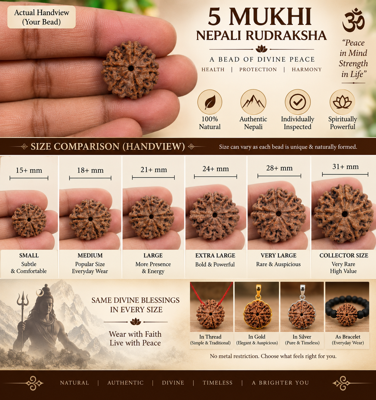 5 Mukhi Nepali Rudraksha in India, US, UK, Australia, Europe