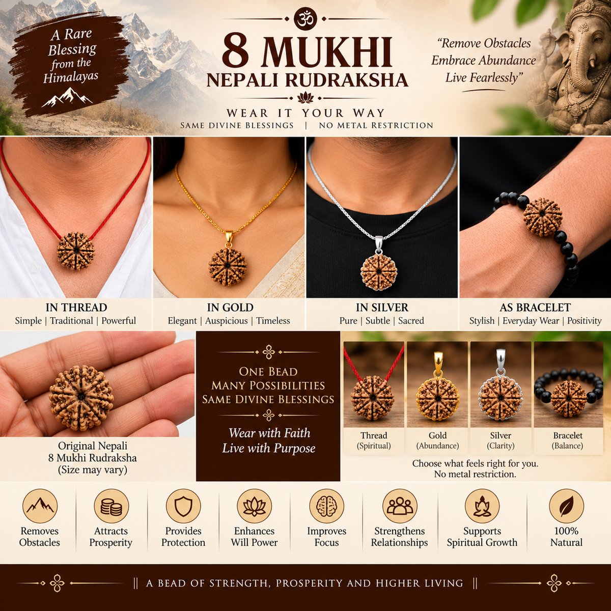 8 Mukhi Nepali Rudraksha in India, US, UK, Australia, Europe