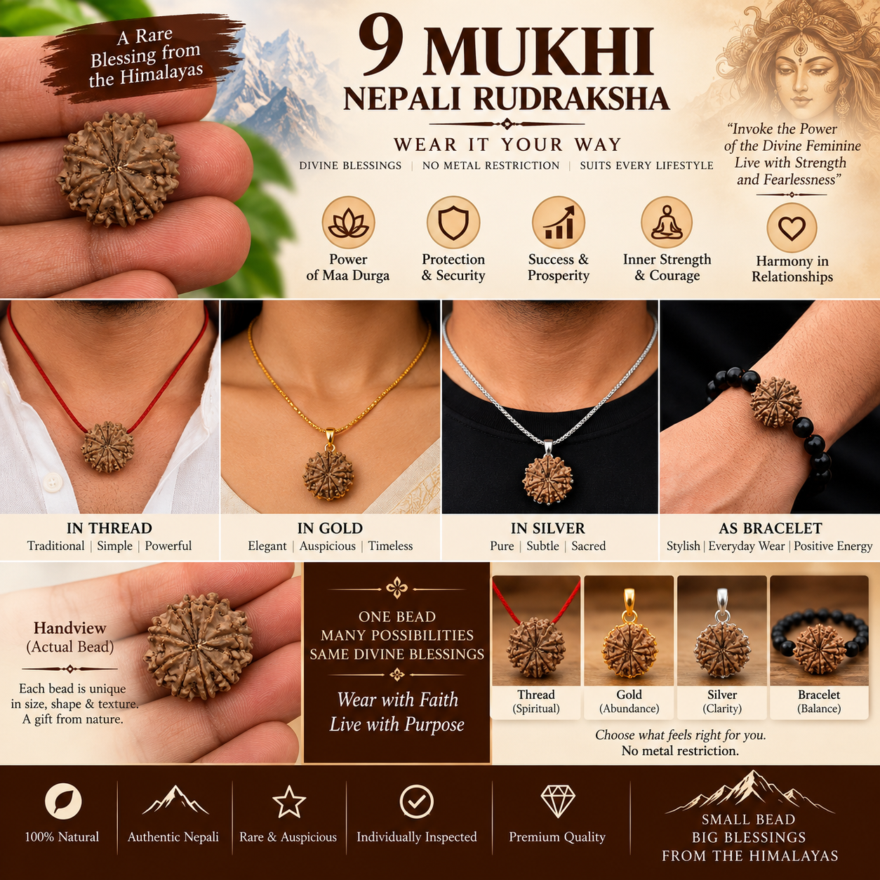 9 Mukhi Nepali Rudraksha in India, US, UK, Australia, Europe