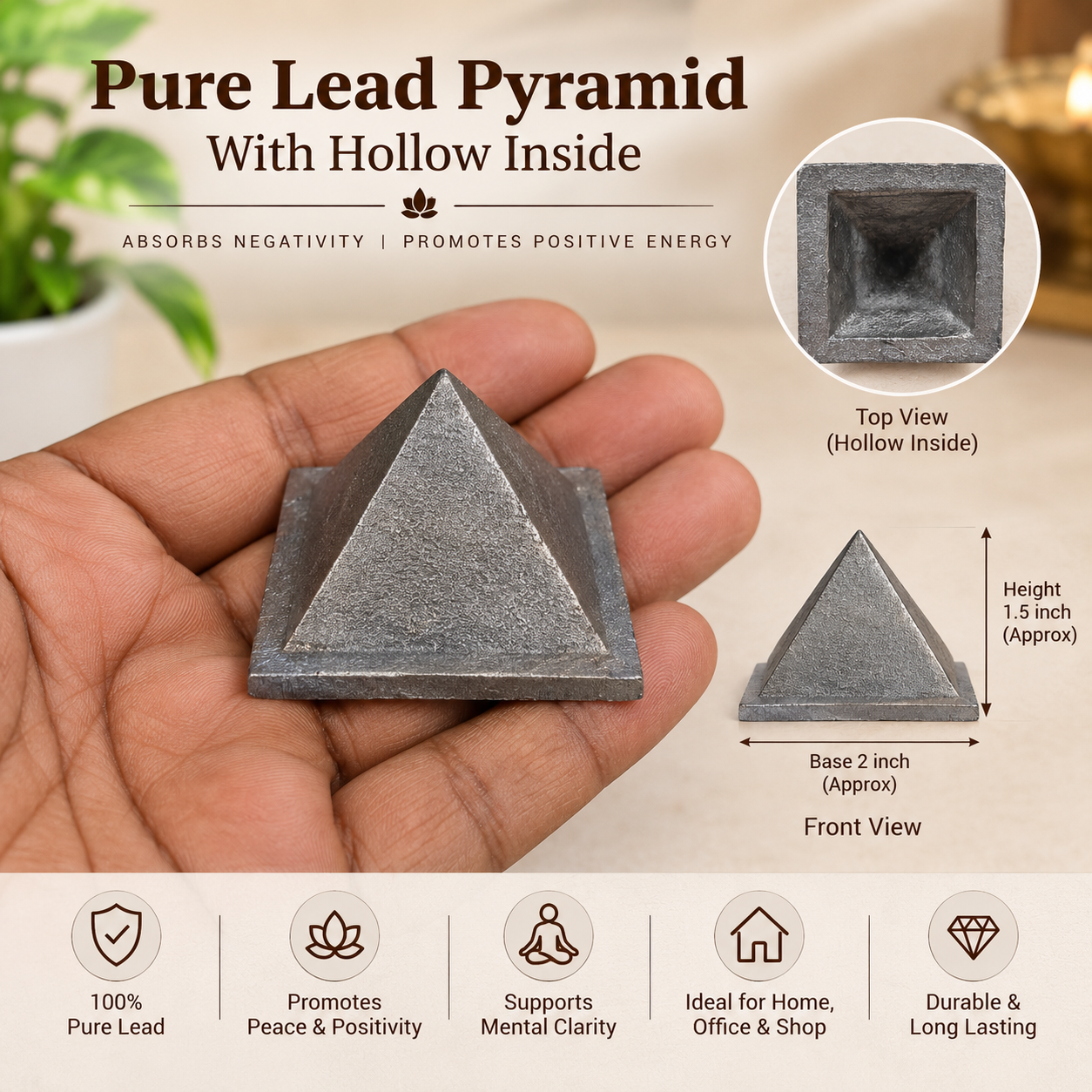 Lead Pyramid Vastu Remedies for South West at Home, Office, Factory Areas - 2 Inch in India, US, UK, Australia, Europe