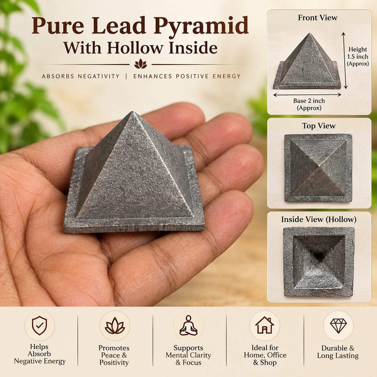 Lead Pyramid Vastu Remedies for South West at Home, Office, Factory Areas - 2 Inch in India, US, UK, Australia, Europe