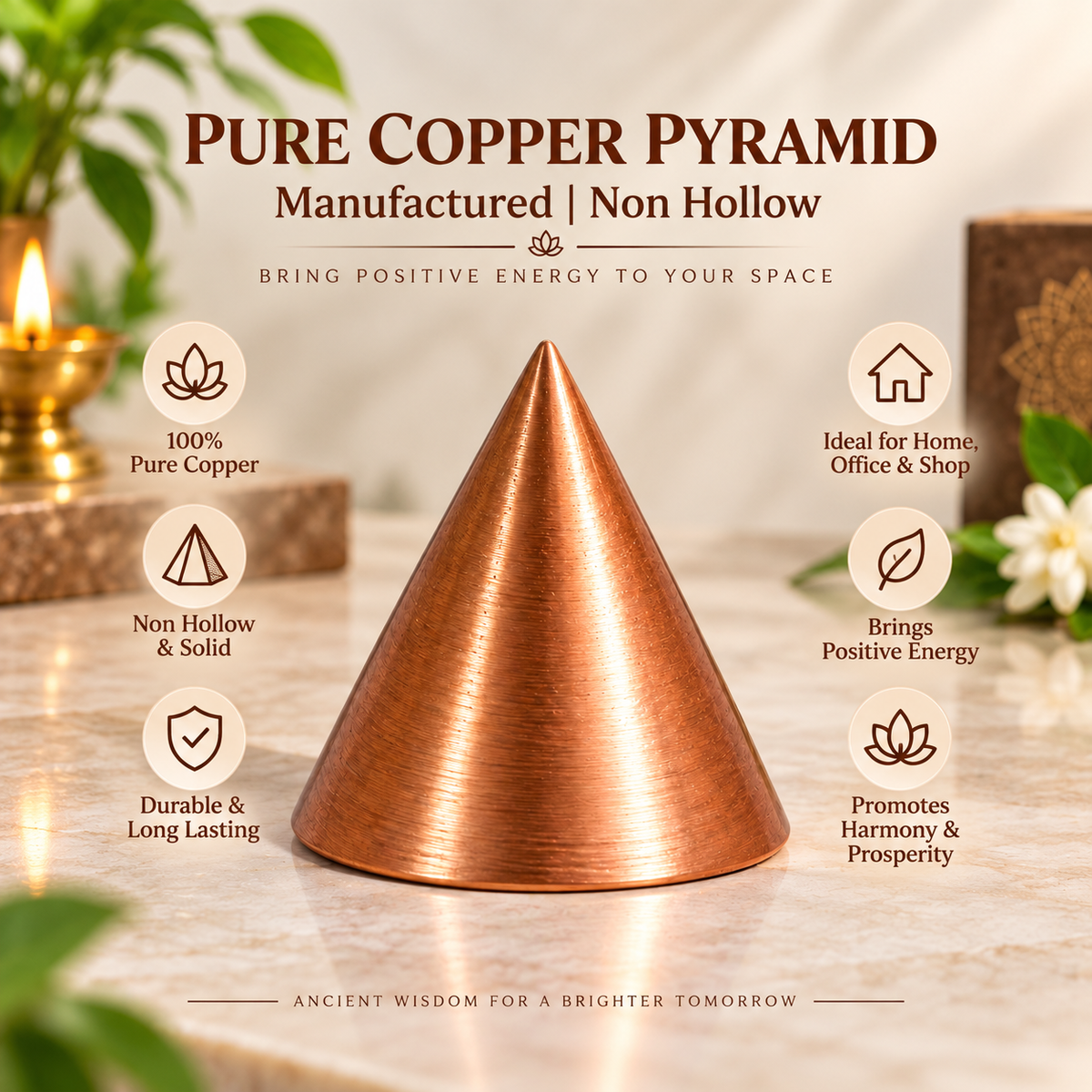 Round Copper Pyramid without Hollow - Vastu Products for South East Dosh in India, US, UK, Australia, Europe