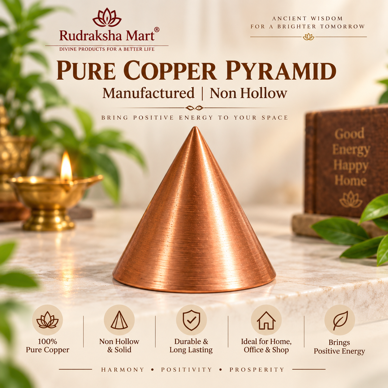 Round Copper Pyramid without Hollow - Vastu Products for South East Dosh in India, US, UK, Australia, Europe