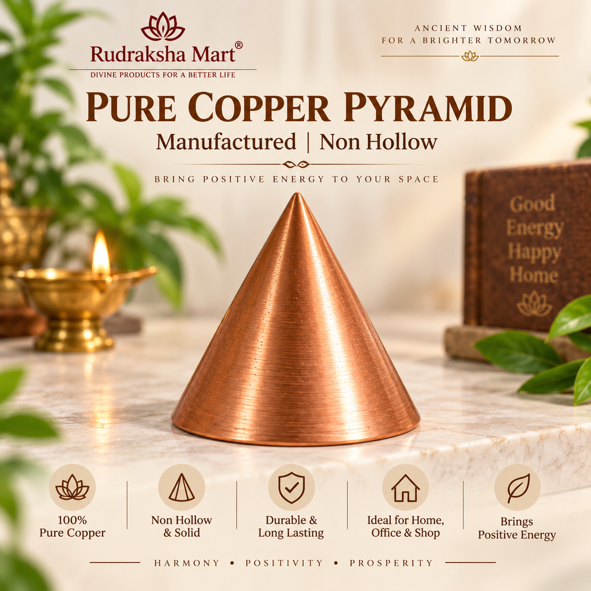 Round Copper Pyramid without Hollow - Vastu Products for South East Dosh in India, US, UK, Australia, Europe