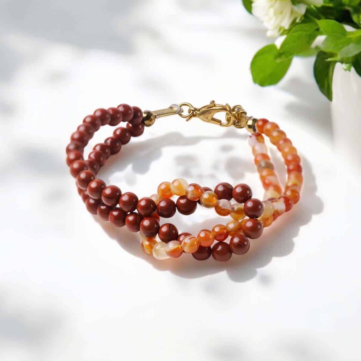 Red Carnelian & Red Jasper Knot Bracelet 4mm in India, US, UK, Australia, Europe