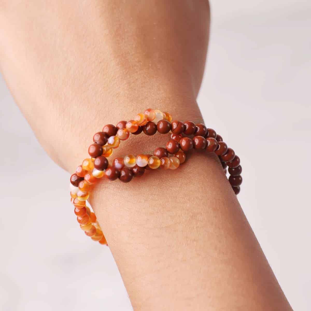 Red Carnelian & Red Jasper Knot Bracelet 4mm in India, US, UK, Australia, Europe