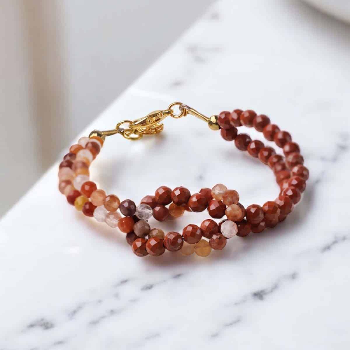 Red Carnelian & Red Jasper Faceted Knot Bracelet 4mm in India, US, UK, Australia, Europe