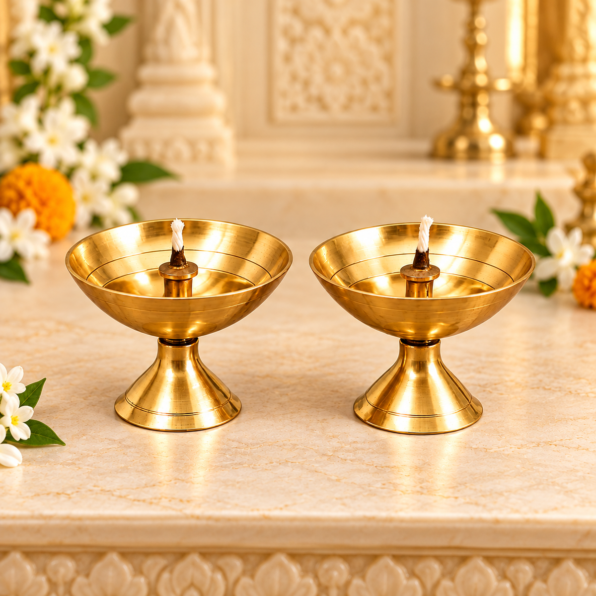 Traditional Brass Diya Set of 2 for Home Temple & Puja in India, US, UK, Australia, Europe