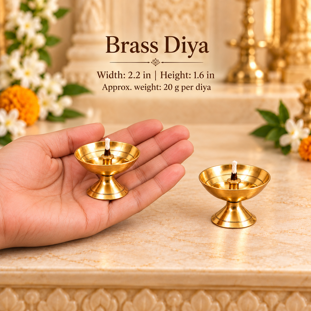 Traditional Brass Diya Set of 2 for Home Temple & Puja in India, US, UK, Australia, Europe