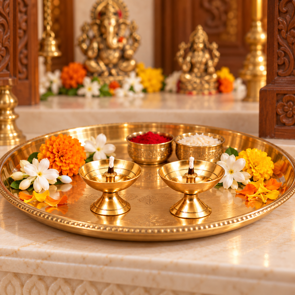Traditional Brass Diya Set of 2 for Home Temple & Puja in India, US, UK, Australia, Europe