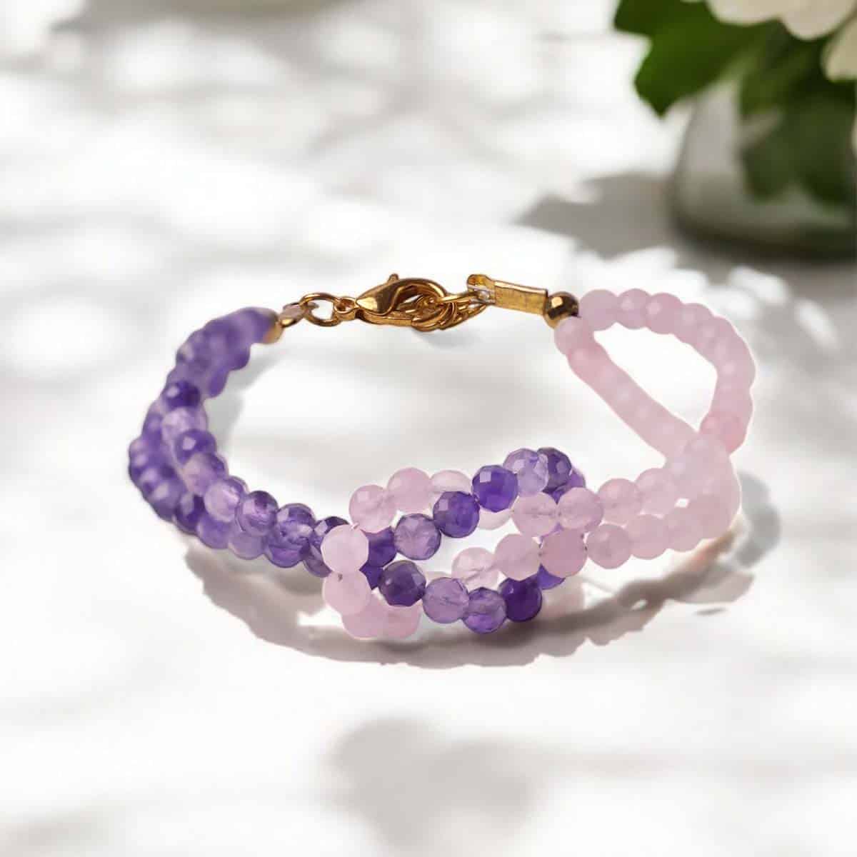 Rose Quartz & Amethyst Faceted Knot Bracelet 4mm in India, US, UK, Australia, Europe