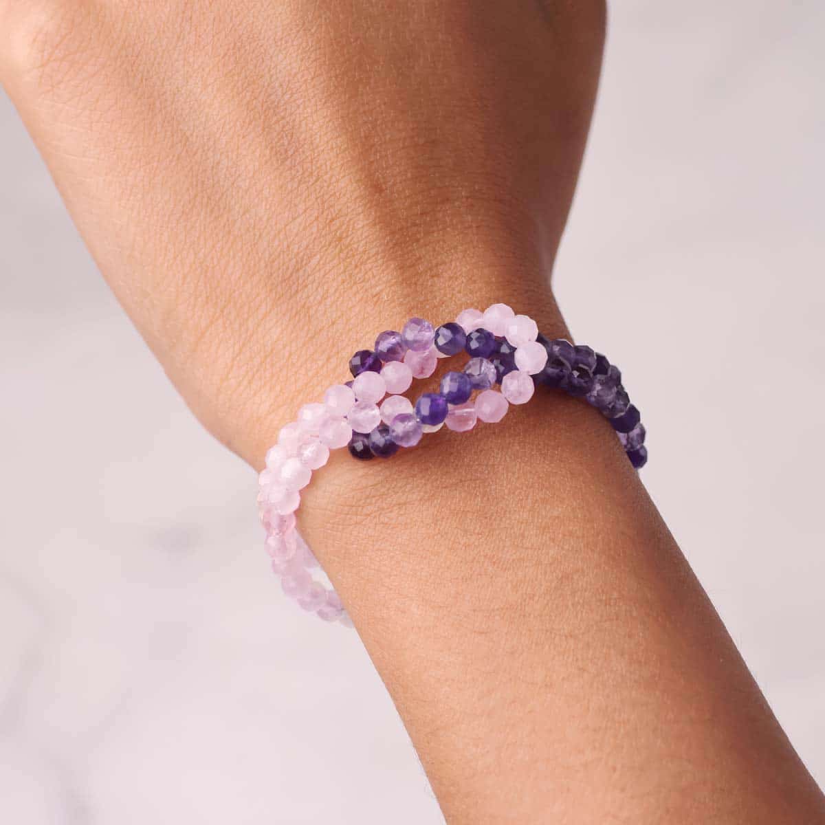 Rose Quartz & Amethyst Faceted Knot Bracelet 4mm in India, US, UK, Australia, Europe