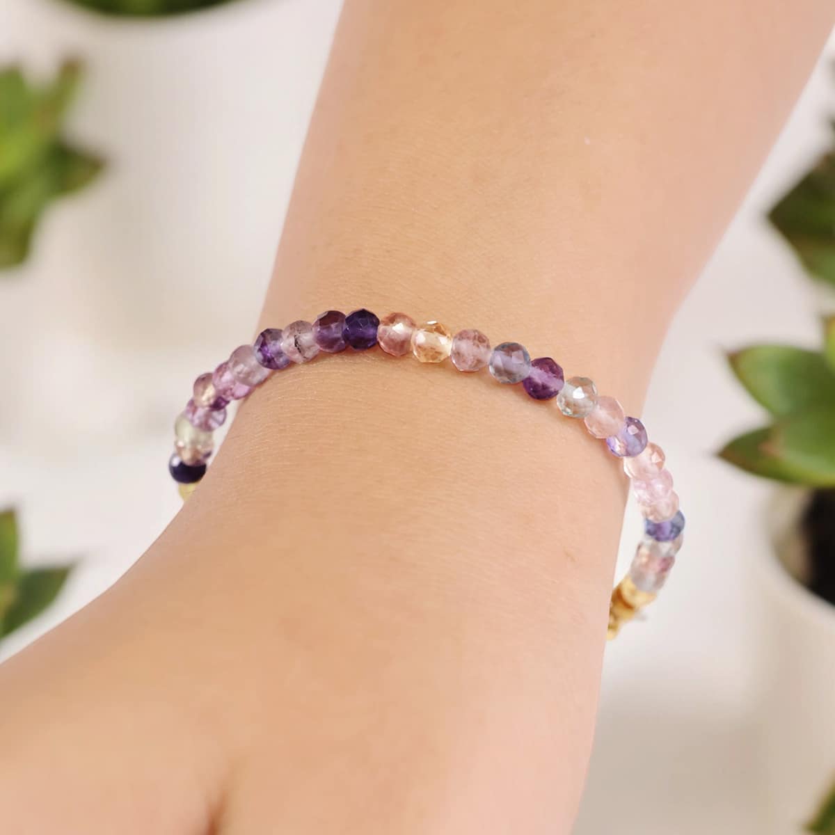 Multi Fluorite Bracelet In 4mm Faceted Beads in India, US, UK, Australia, Europe