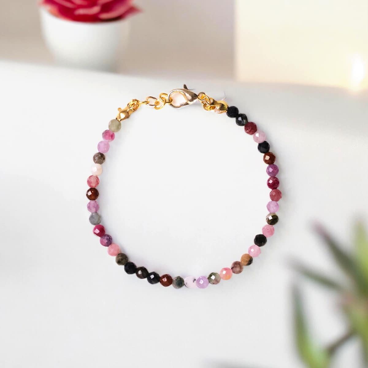Multi Tourmaline Bracelet In 4mm Faceted Beads in India, US, UK, Australia, Europe