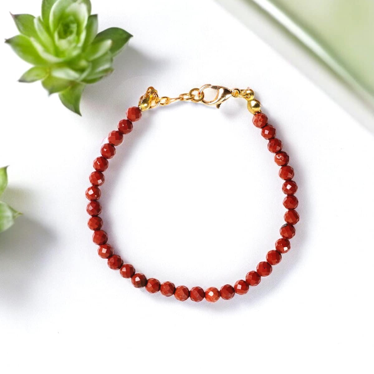 Red Jasper Bracelet In 4mm Faceted Beads in India, US, UK, Australia, Europe