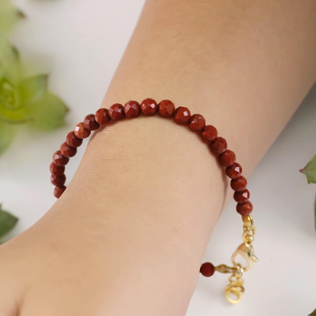 Red Jasper Bracelet In 4mm Faceted Beads in India, US, UK, Australia, Europe