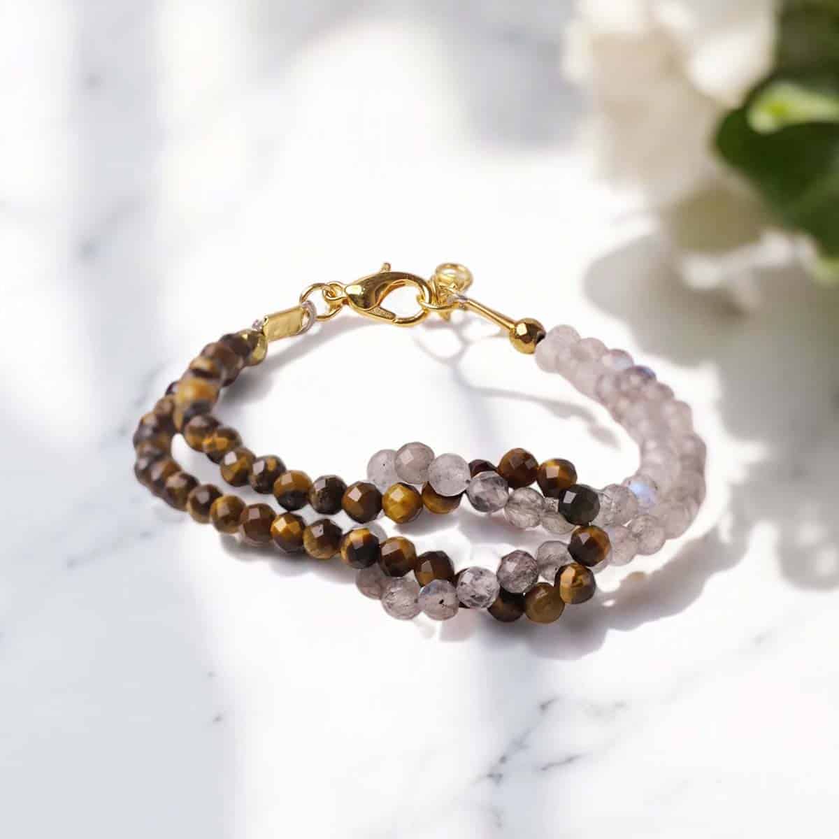 Tiger Eye & Labradorite Faceted Knot Bracelet 4mm in India, US, UK, Australia, Europe