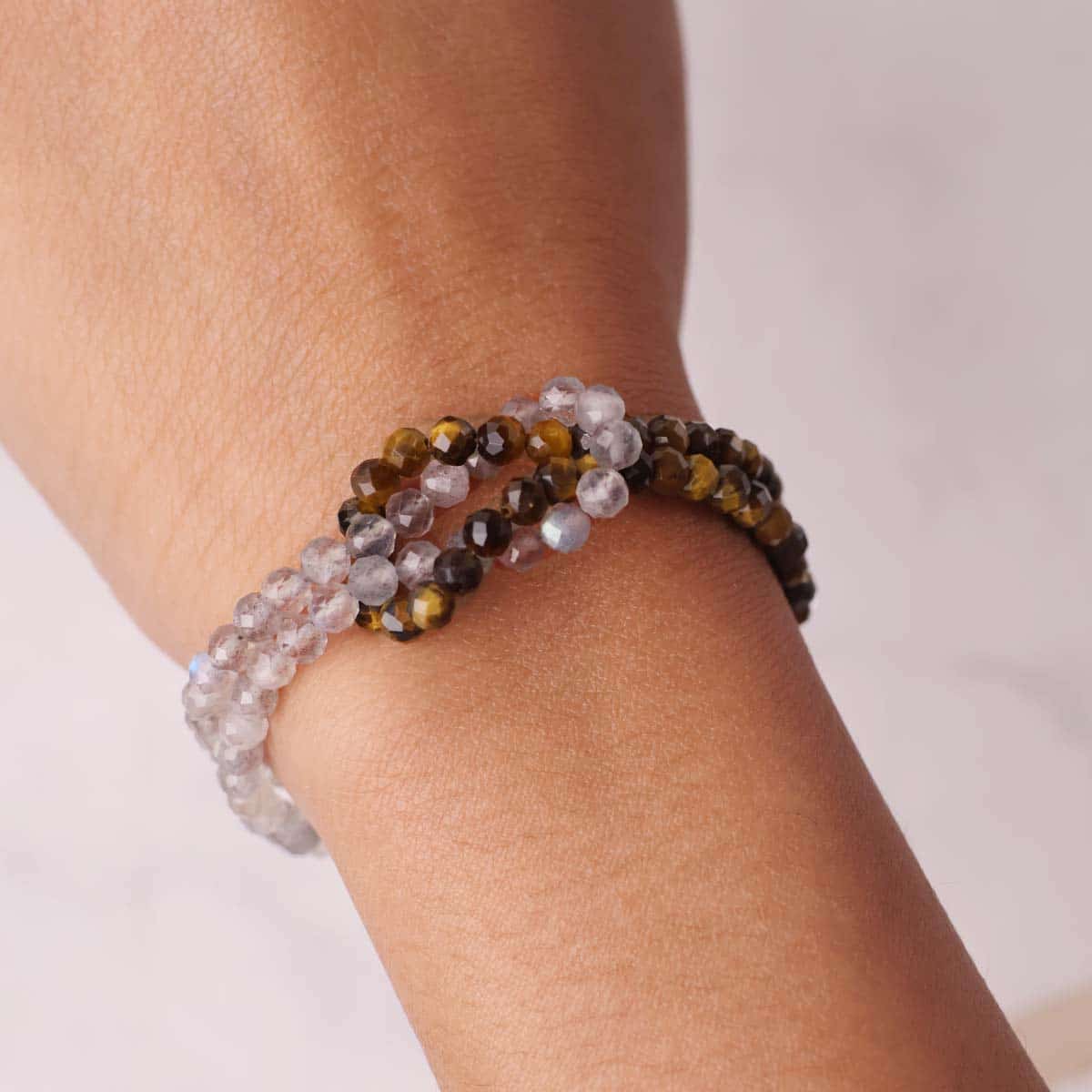 Tiger Eye & Labradorite Faceted Knot Bracelet 4mm in India, US, UK, Australia, Europe