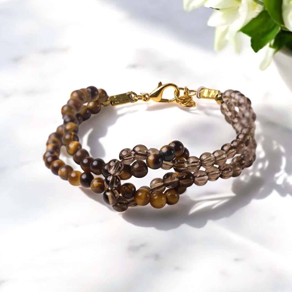 Smokey & Tiger Eye Knot Bracelet 4mm in India, US, UK, Australia, Europe