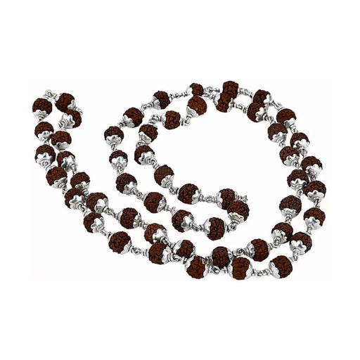5 Mukhi Java Rudraksha 54+1 Beads Mala in Pure Silver in India, US, UK, Australia, Europe