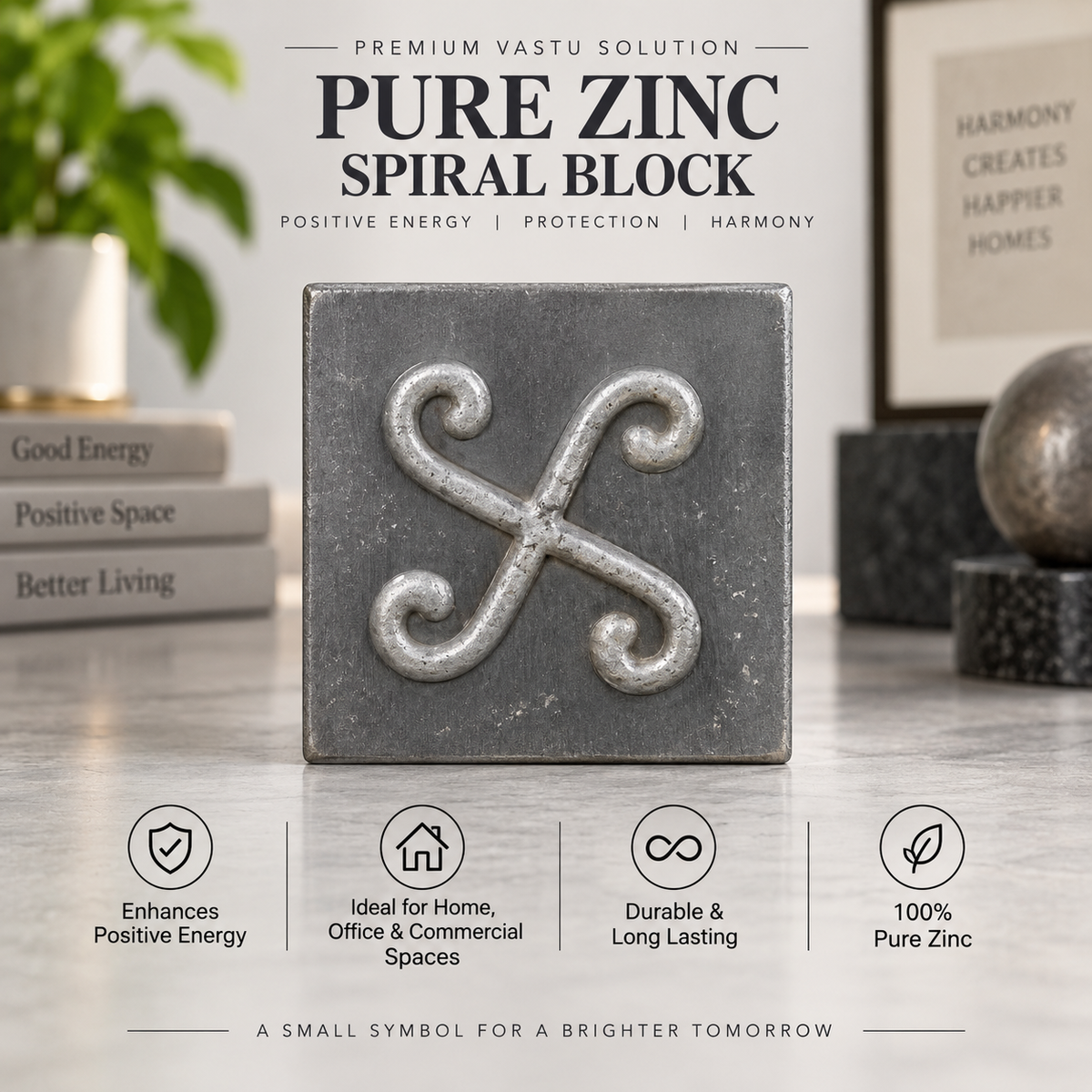 Vastu Remedies for North East Defect - Zinc Block with Spiral Swastika in India, US, UK, Australia, Europe
