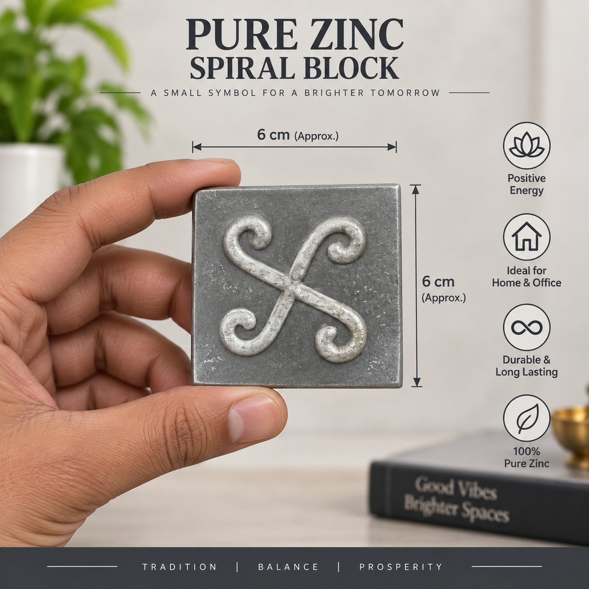 Vastu Remedies for North East Defect - Zinc Block with Spiral Swastika in India, US, UK, Australia, Europe