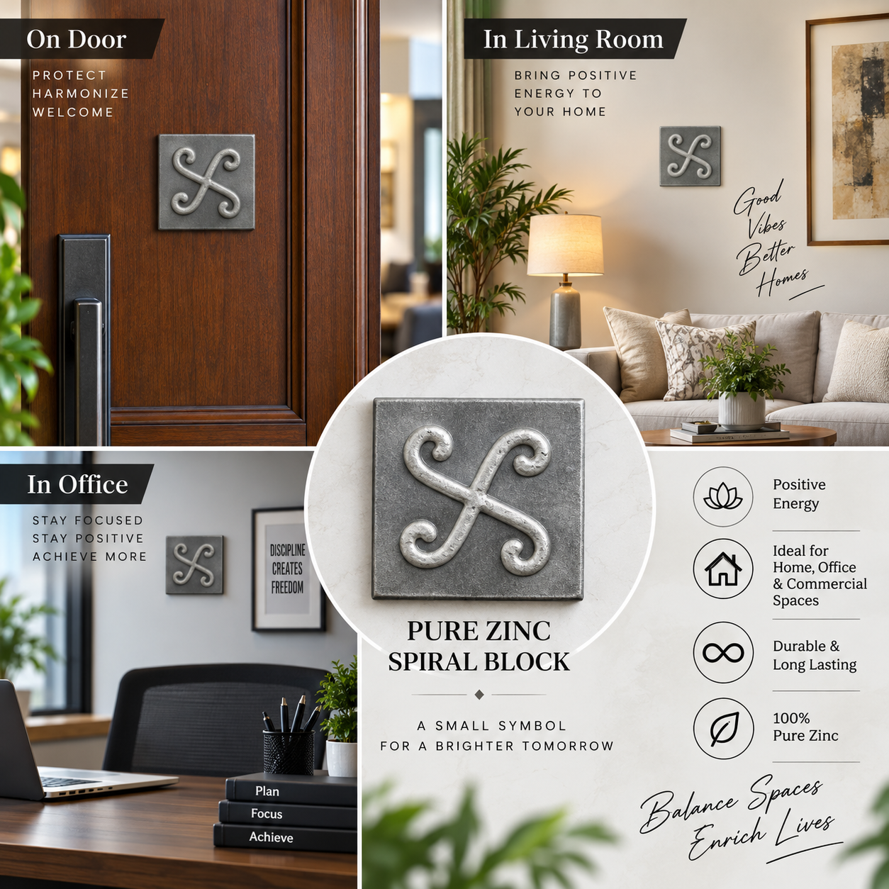 Vastu Remedies for North East Defect - Zinc Block with Spiral Swastika in India, US, UK, Australia, Europe