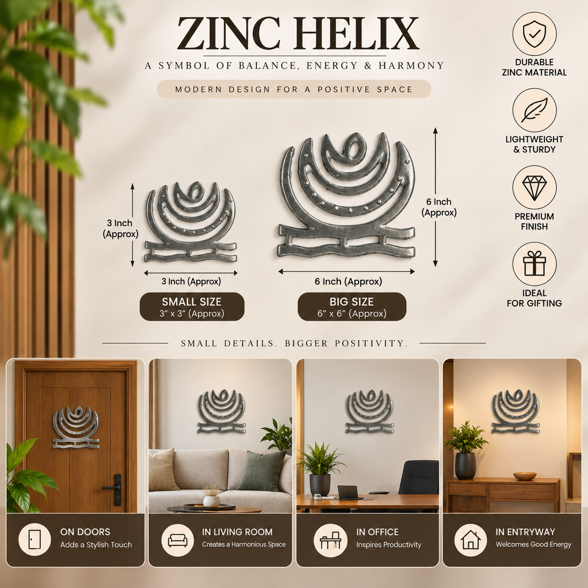 Zinc Helix - Vastu Product For North East Dosh - 6 Inch in India, US, UK, Australia, Europe