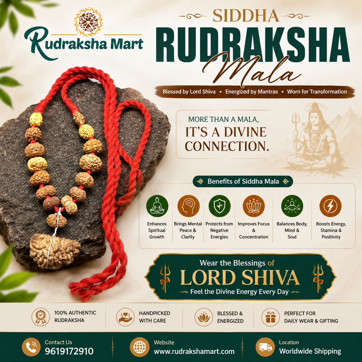 1 to 14 Mukhi + Ganesh and Gauri Shanakar Java Siddha Mala in very small size beads In Red Thread, 10 mm - 12 mm Lab Certified in India, US, UK, Australia, Europe
