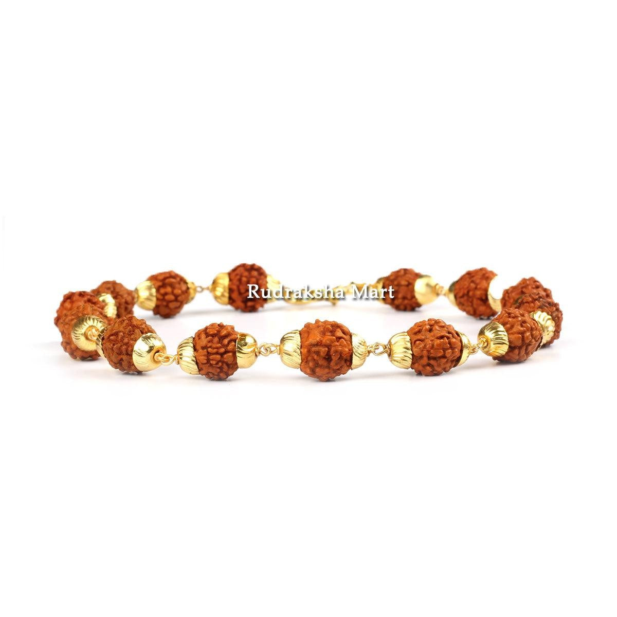 5 Mukhi Java Rudraksha Gold Plated Bracelet Option 1 in India, US, UK, Australia, Europe